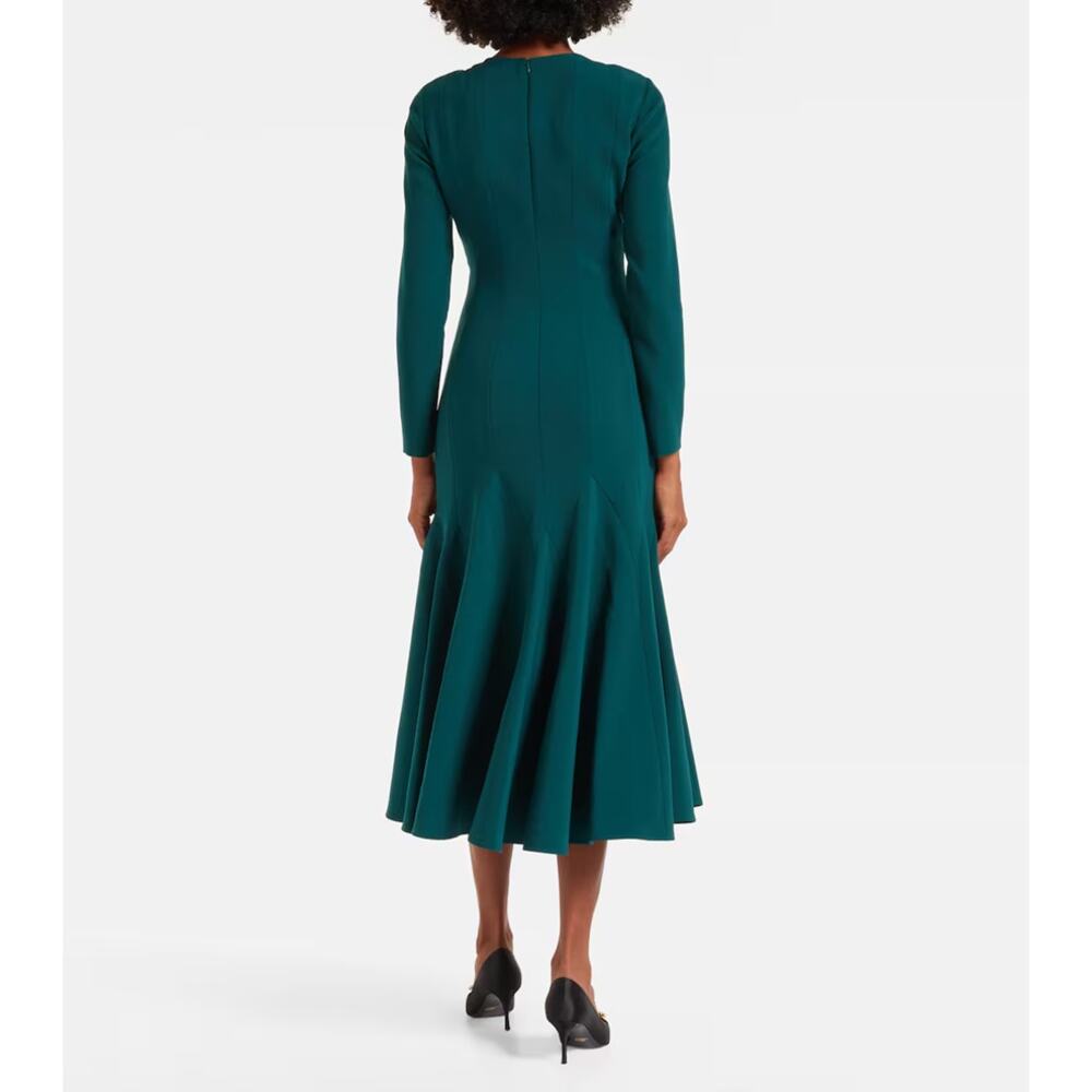 Carolina Herrera Crepe Pleated Midi Cocktail Dress Pine Green - Picture 2 of 12